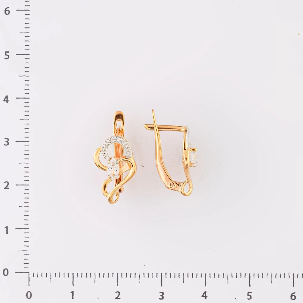 Серьги с фианитом из красного золота 585 пробы