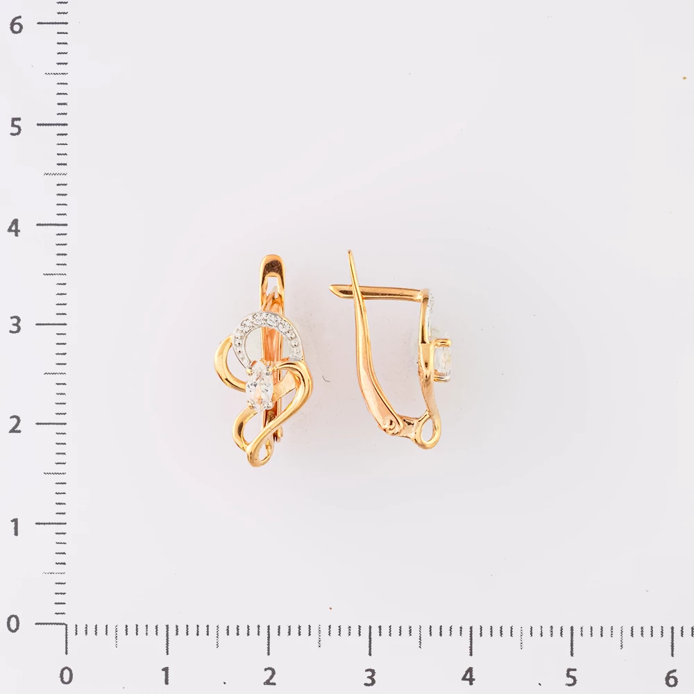 Серьги с фианитом из красного золота 585 пробы