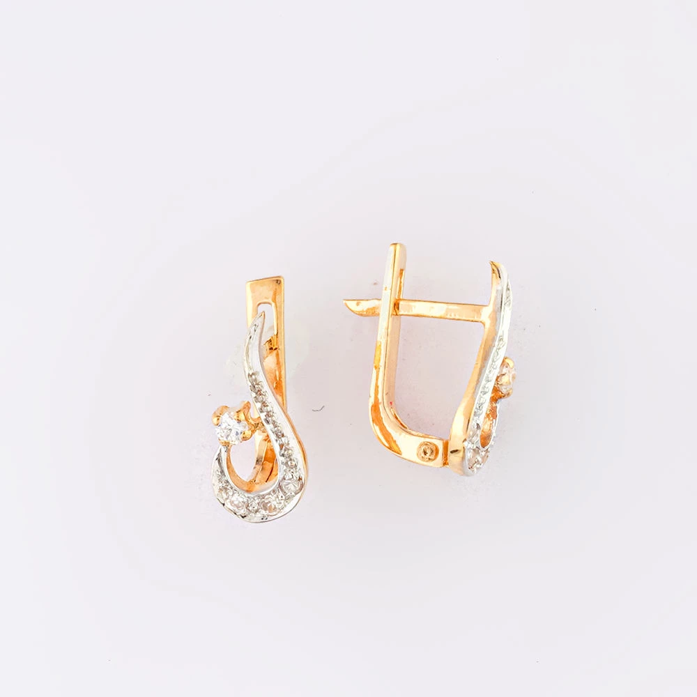 Серьги с фианитом из красного золота 585 пробы