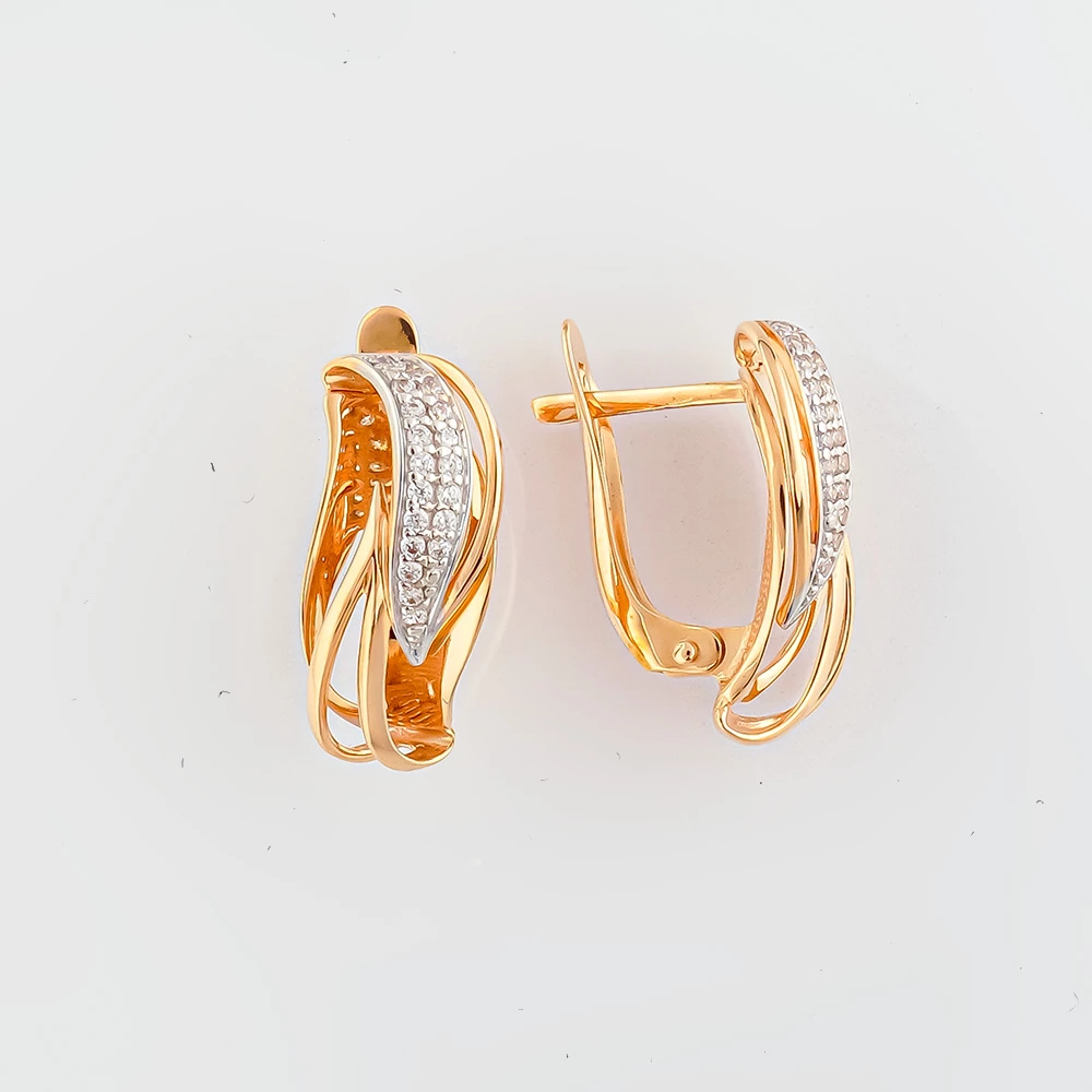 Серьги с фианитом из красного золота 585 пробы