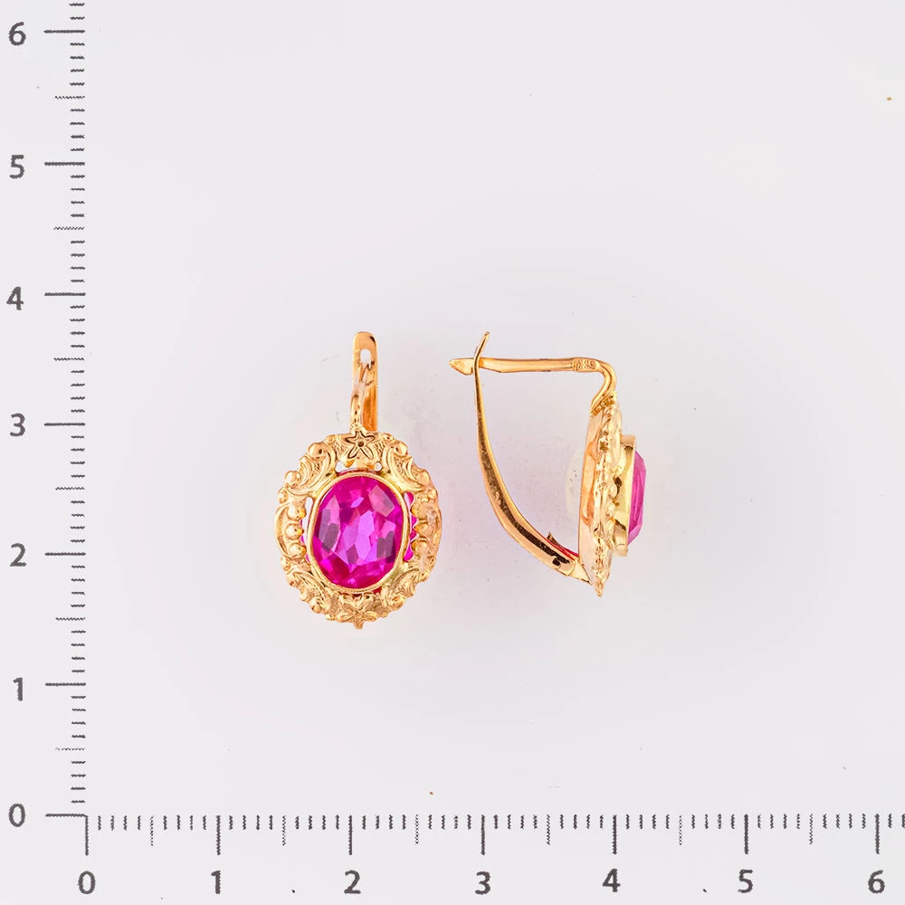 Серьги с фианитом из красного золота 583 пробы