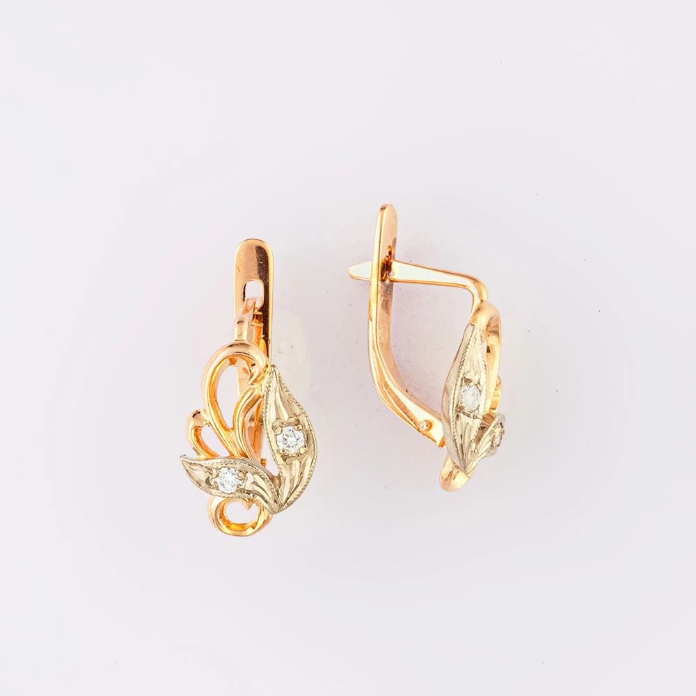 Серьги с бриллиантом из красного золота 583 пробы