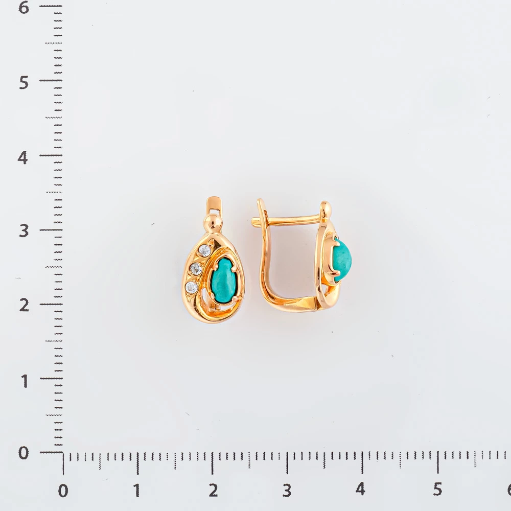 Серьги с бирюзой синтетической из красного золота 585 пробы