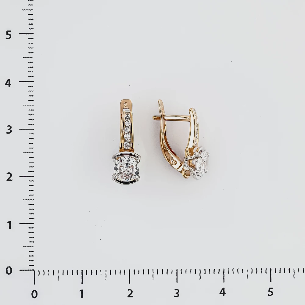 Серьги с фианитом из красного золота 585 пробы