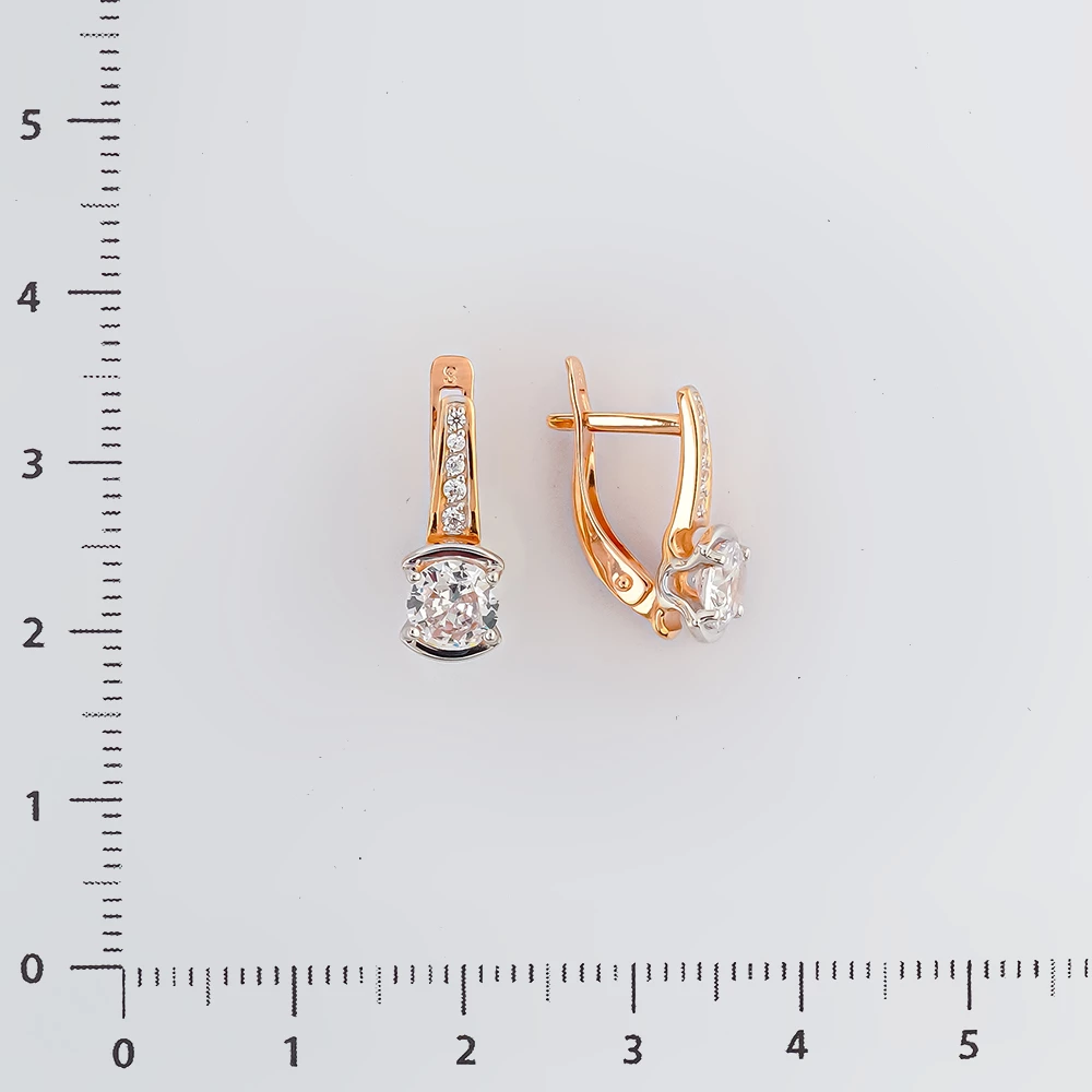 Серьги с фианитом из красного золота 585 пробы