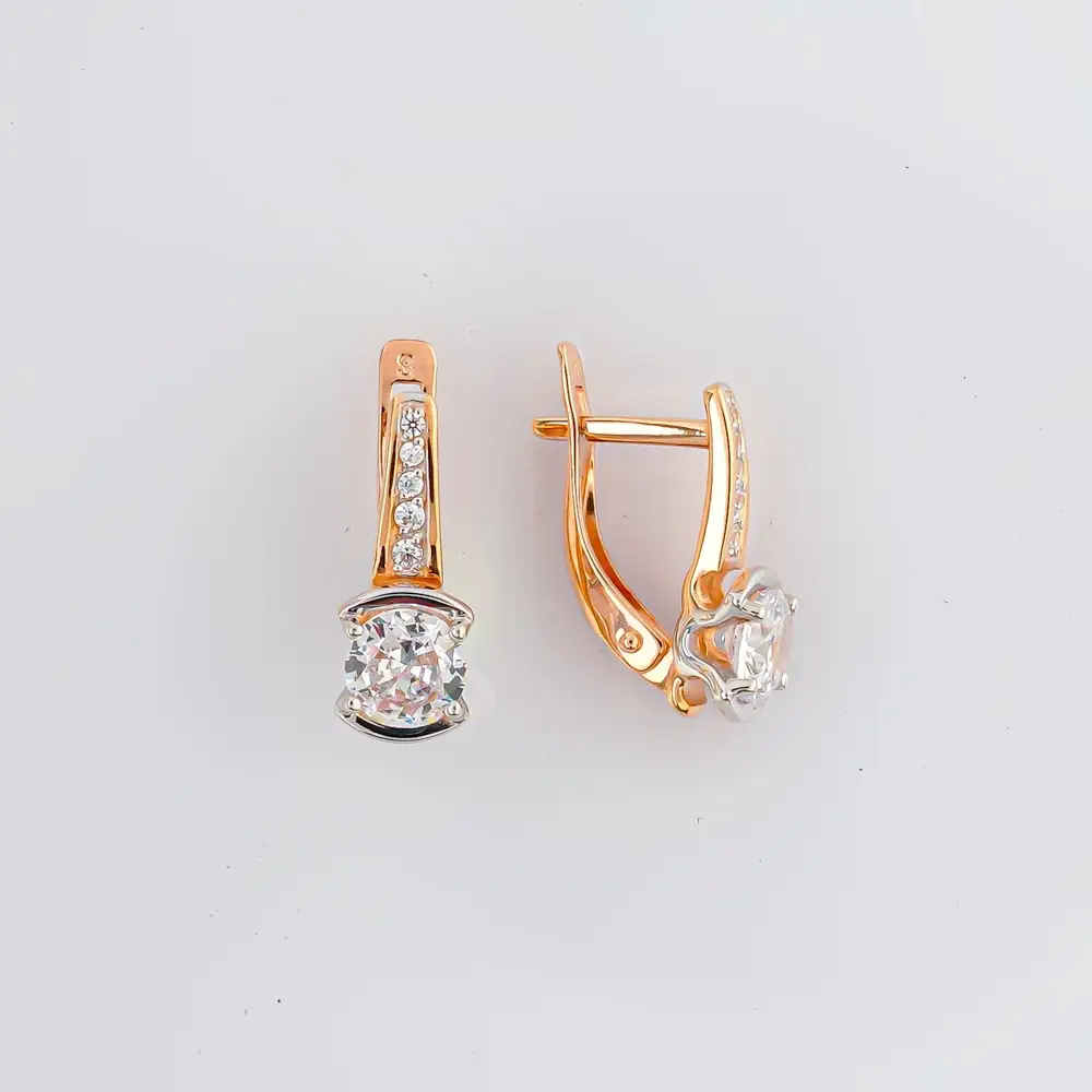 Серьги с фианитом из красного золота 585 пробы 1