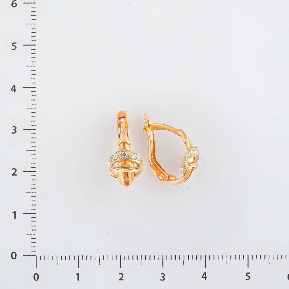 Серьги с фианитом из красного золота 585 пробы