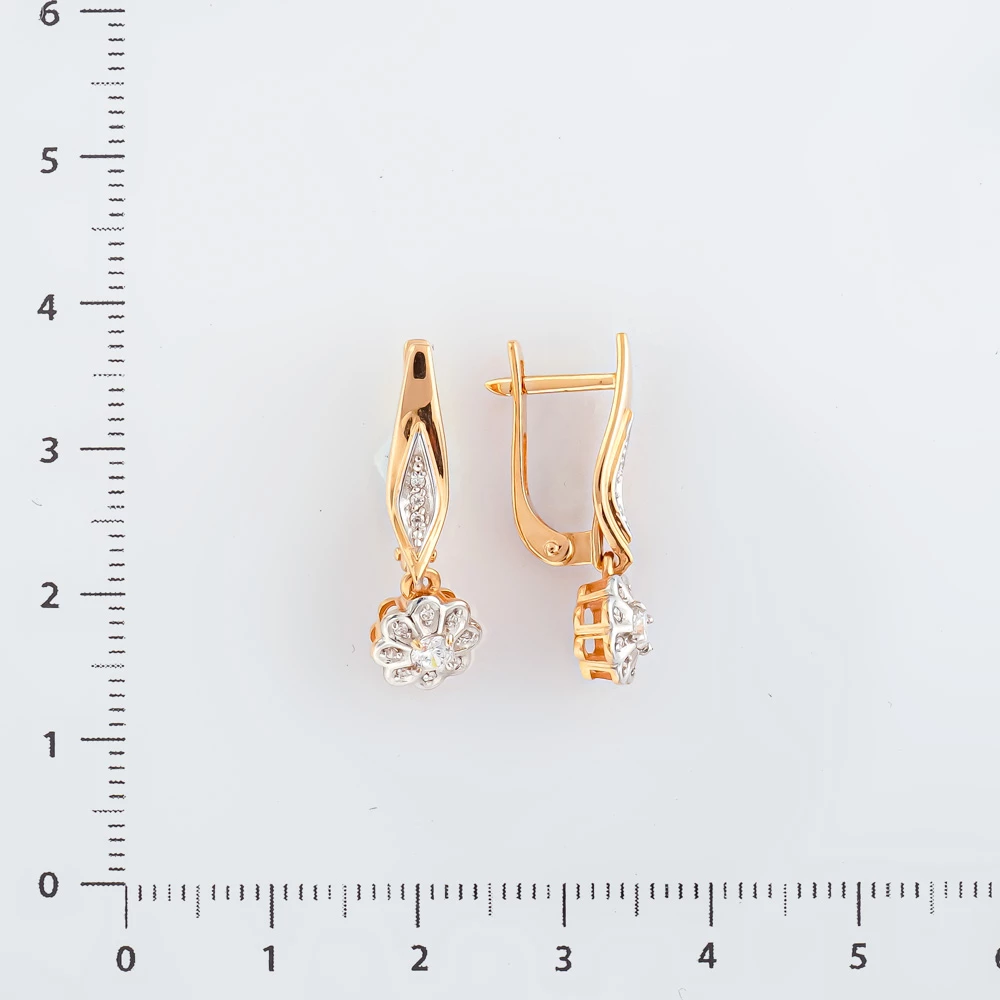 Серьги с фианитом из красного золота 585 пробы