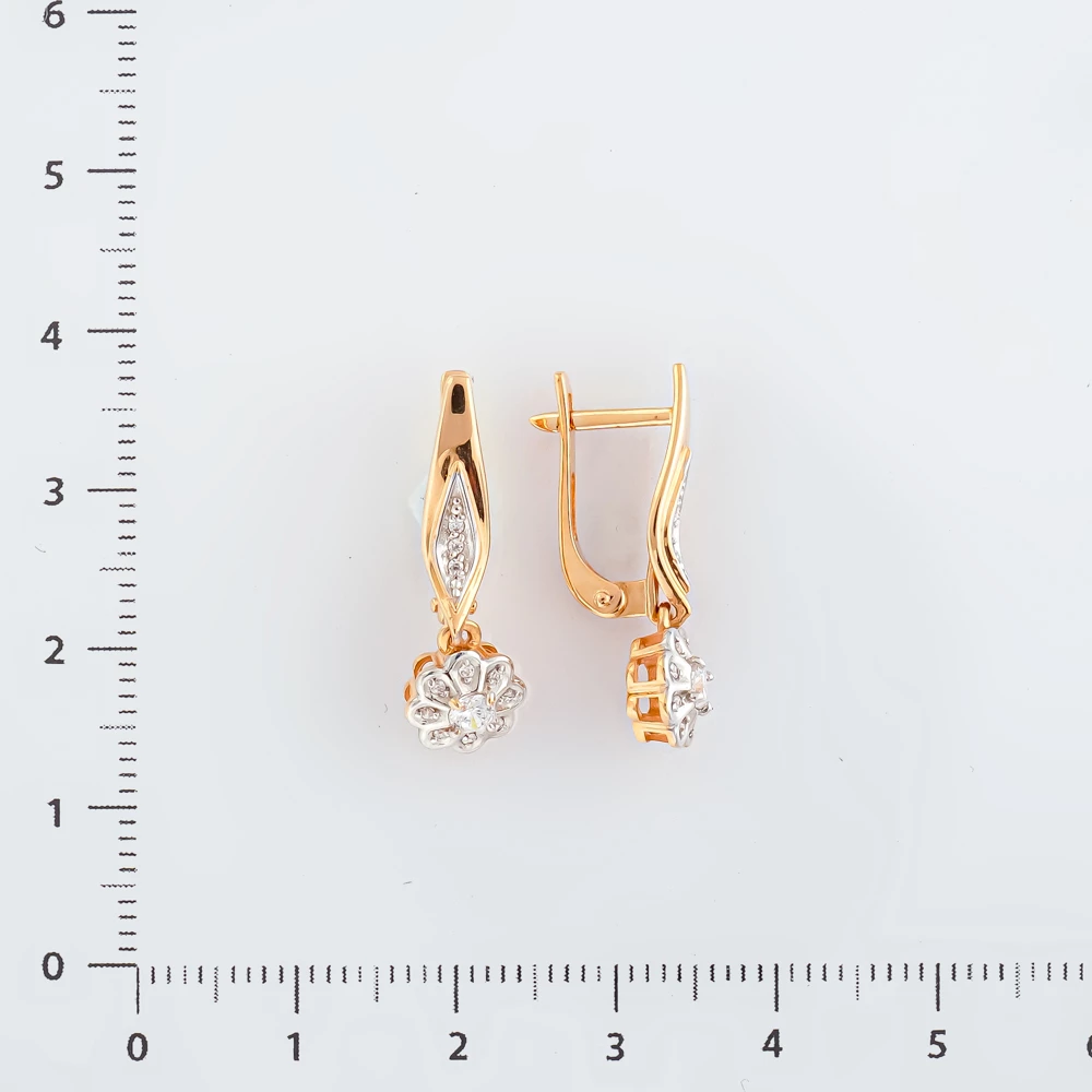 Серьги с фианитом из красного золота 585 пробы