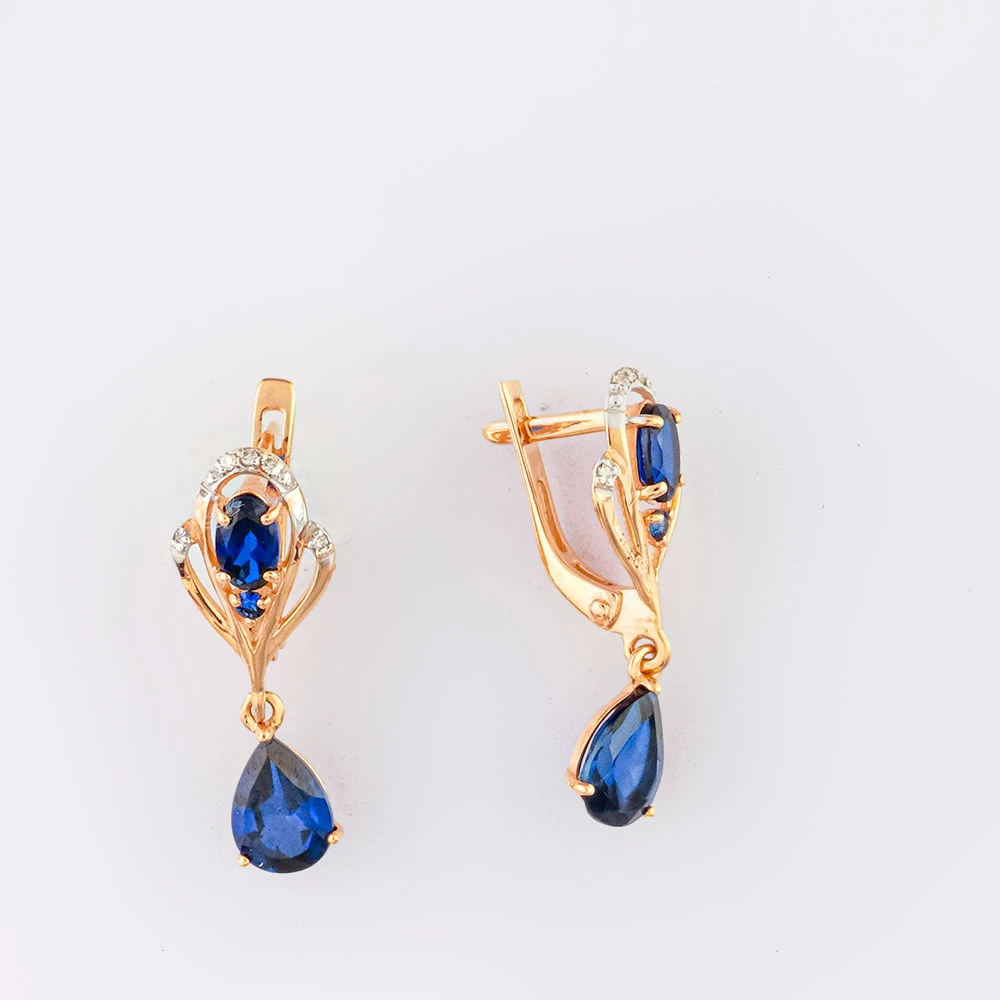 Серьги с сапфиром синтетическим из красного золота 585 пробы