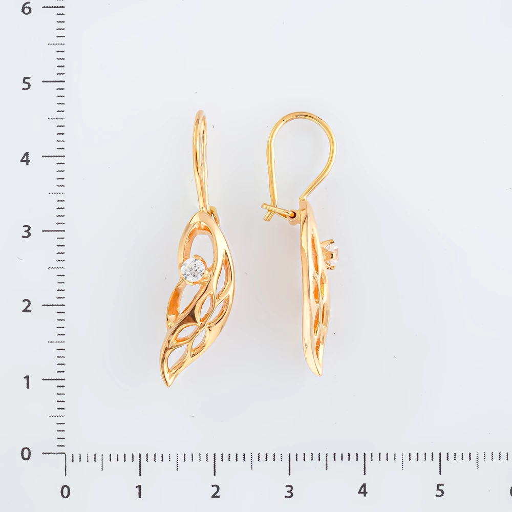 Серьги с фианитом из красного золота 585 пробы