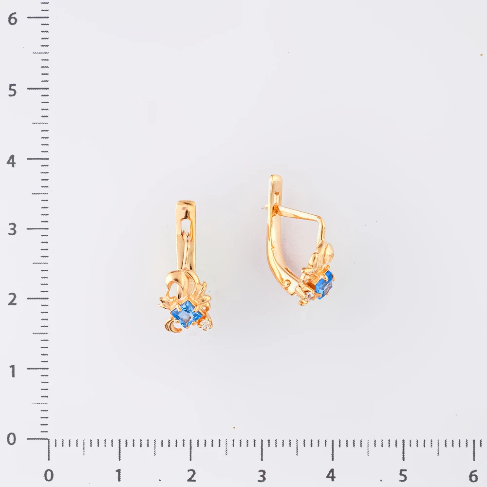 Серьги с фианитом из красного золота 585 пробы