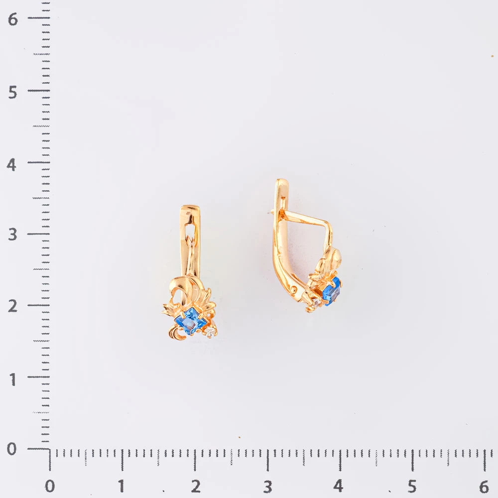 Серьги с фианитом из красного золота 585 пробы