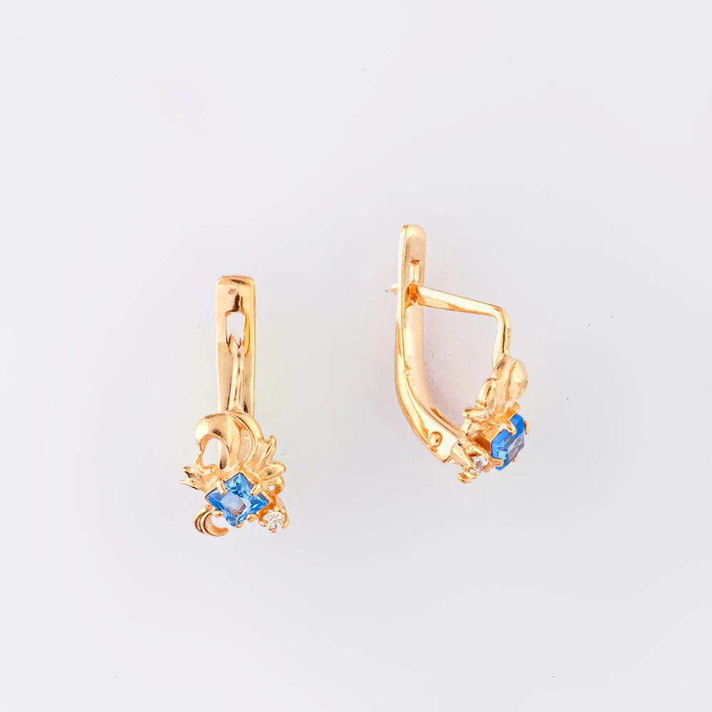 Серьги с фианитом из красного золота 585 пробы