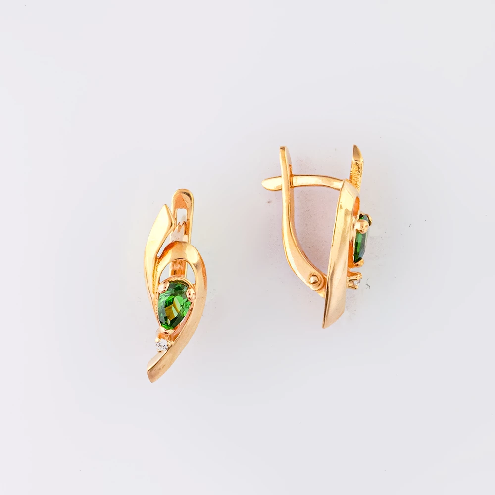 Серьги с фианитом из красного золота 585 пробы