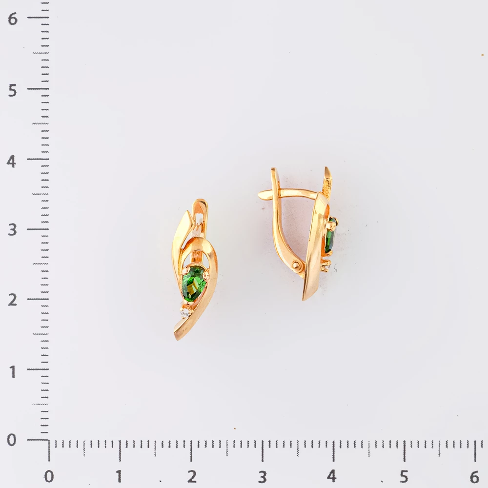 Серьги с фианитом из красного золота 585 пробы