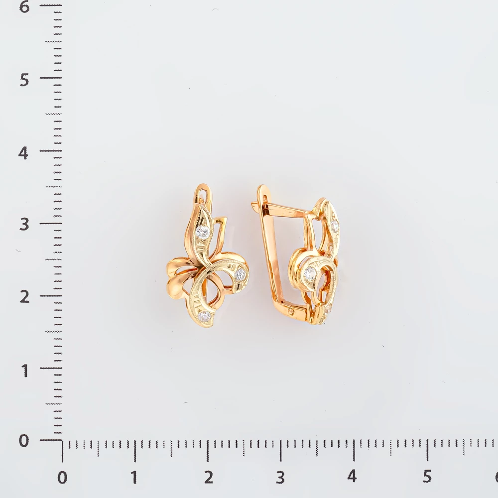 Серьги с фианитом из красного золота 585 пробы