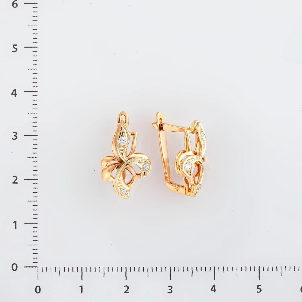 Серьги с фианитом из красного золота 585 пробы