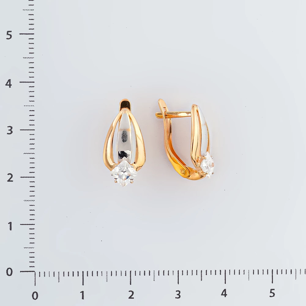 Серьги с фианитом из красного золота 585 пробы
