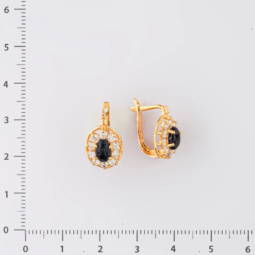 Серьги с фианитом из красного золота 585 пробы