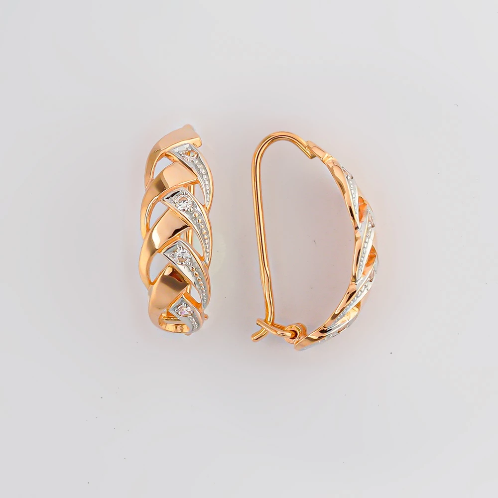 Серьги с фианитом из красного золота 585 пробы