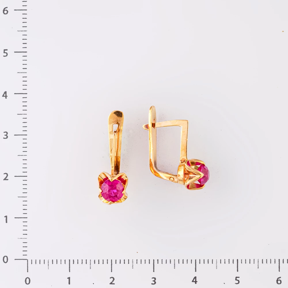 Серьги с фианитом из красного золота 583 пробы
