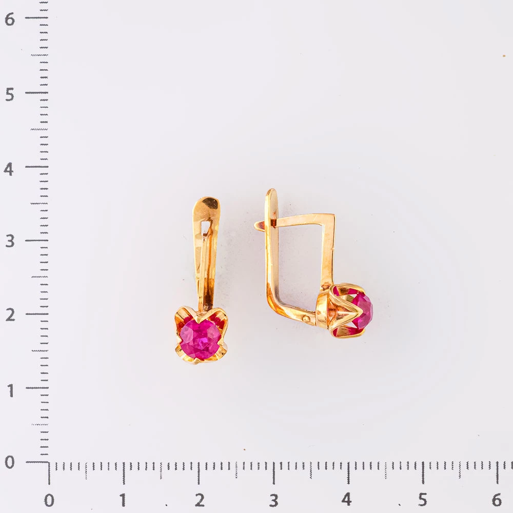 Серьги с фианитом из красного золота 583 пробы