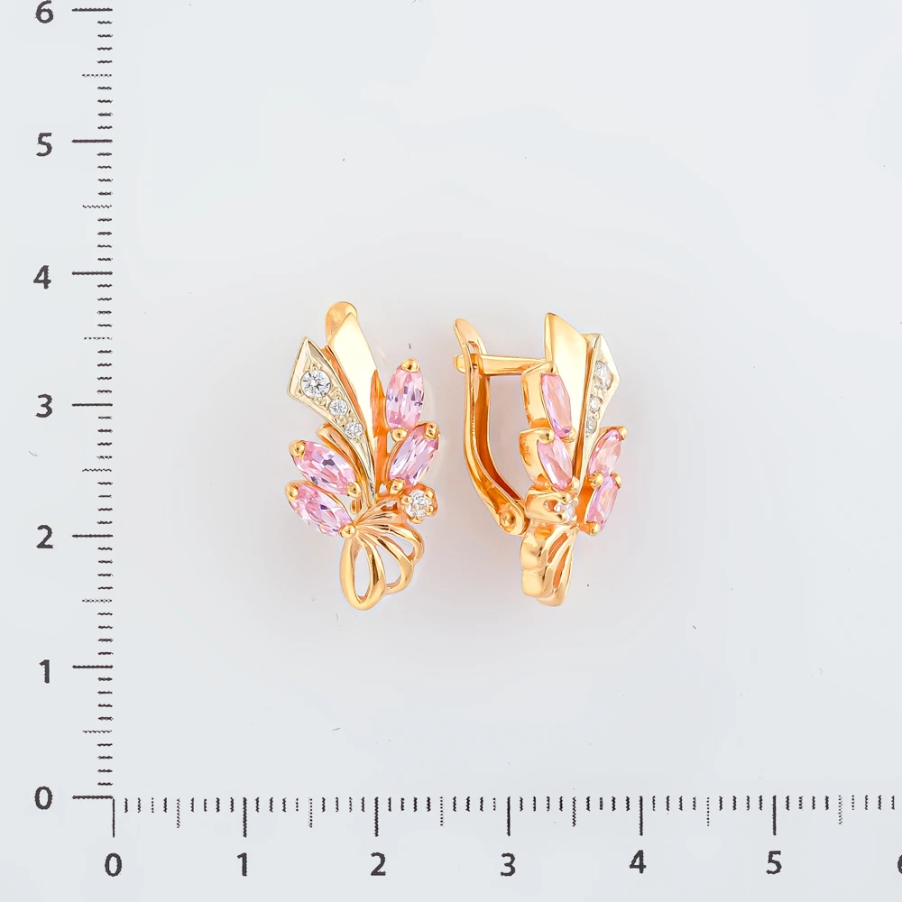 Серьги с фианитом из красного золота 585 пробы