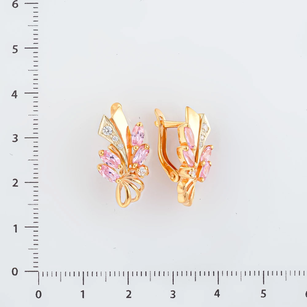 Серьги с фианитом из красного золота 585 пробы