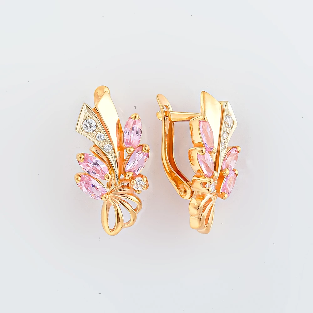 Серьги с фианитом из красного золота 585 пробы