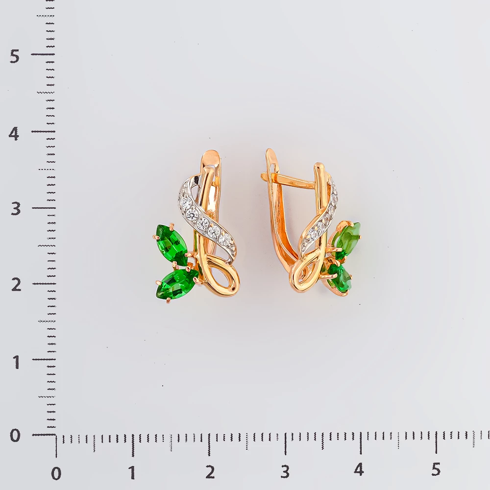 Серьги с фианитом из красного золота 585 пробы