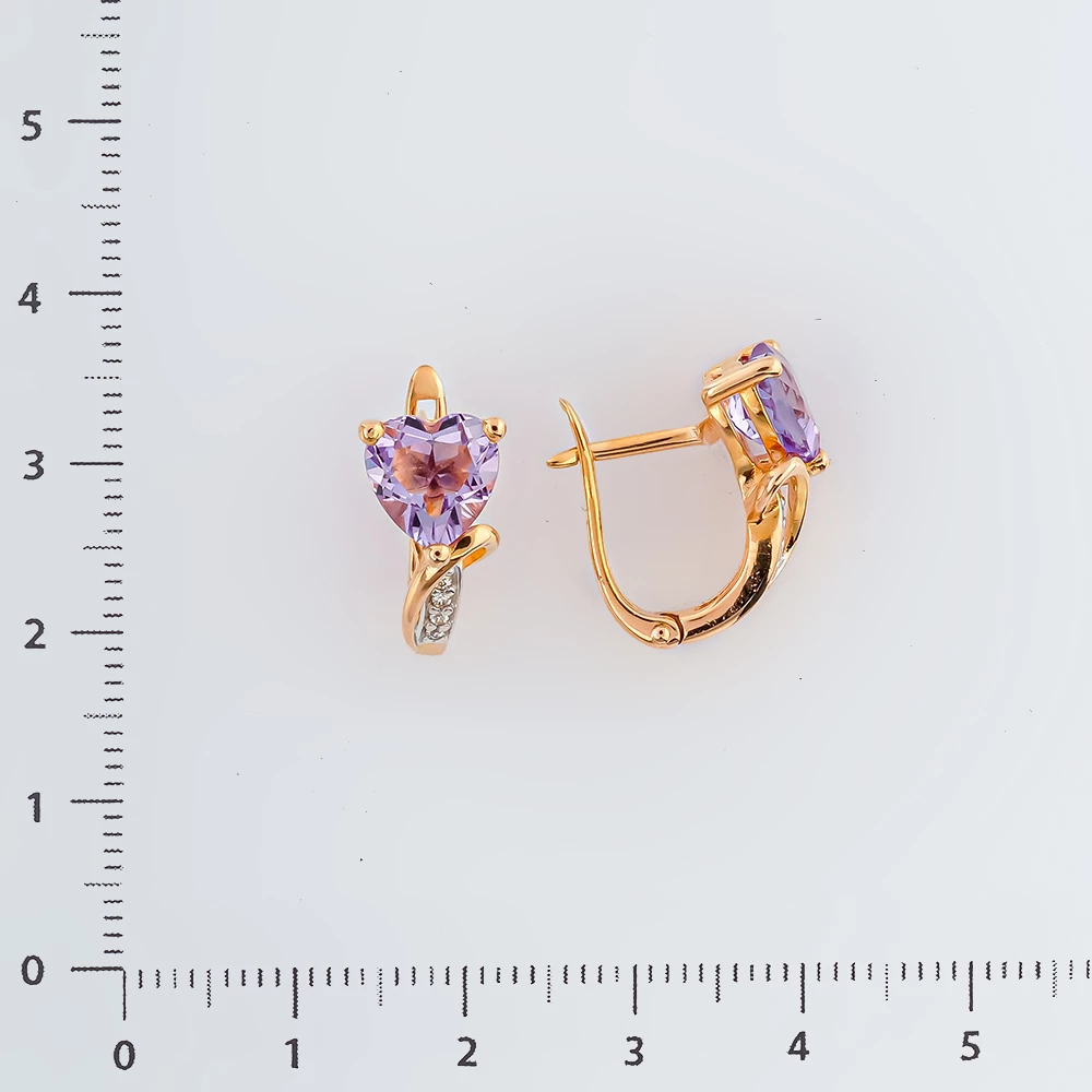 Серьги с аметистом из красного золота 585 пробы