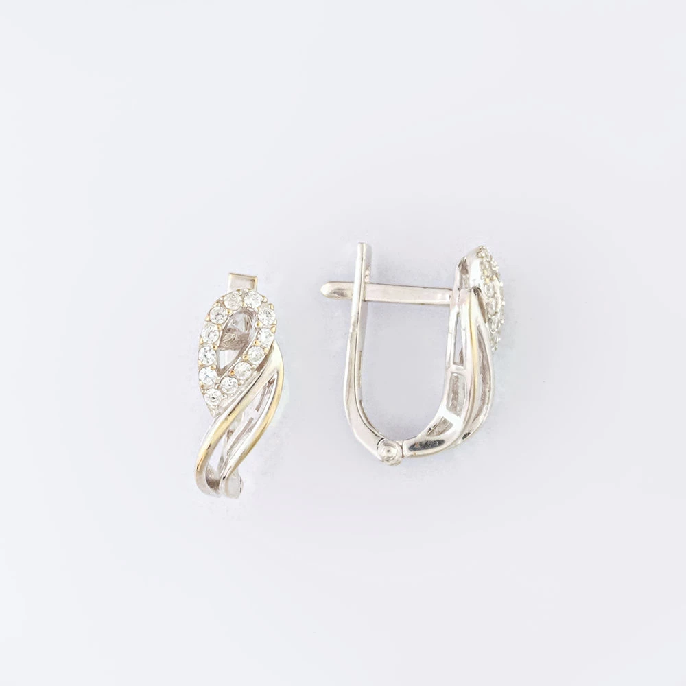 Серьги с фианитом из белого золота 585 пробы