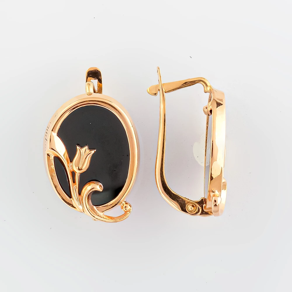 Серьги с агатом из красного золота 585 пробы