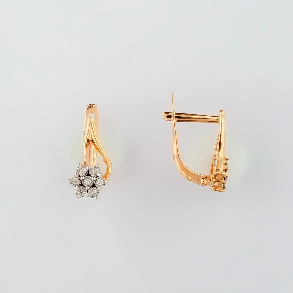 Серьги с бриллиантом из красного золота 585 пробы