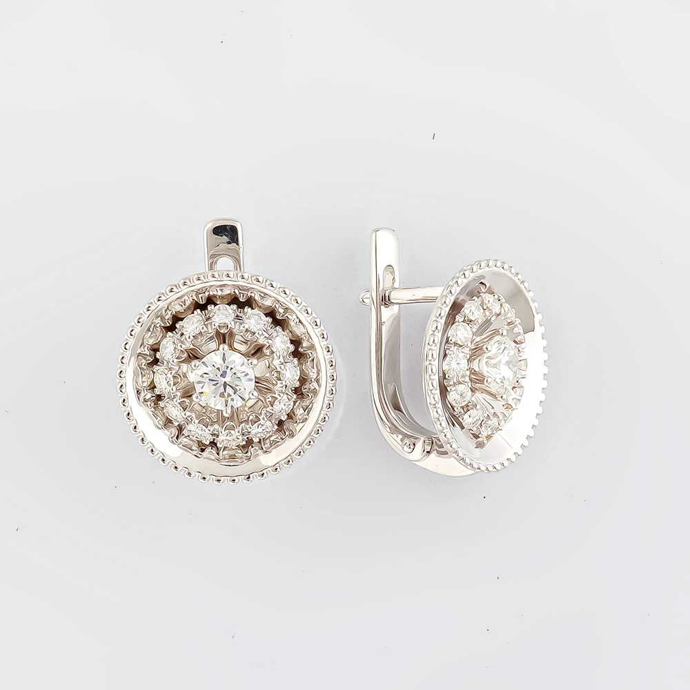 Серьги с бриллиантом из белого золота 585 пробы