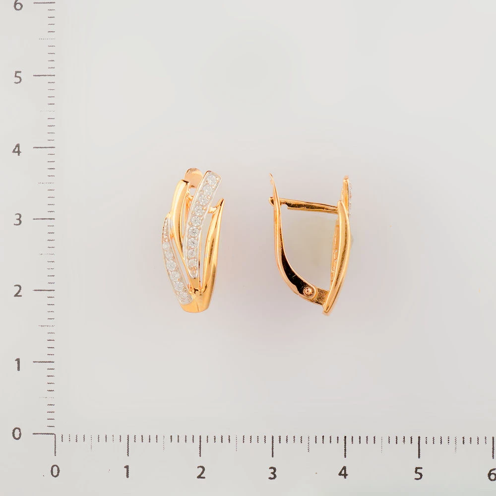 Серьги с фианитом из красного золота 585 пробы