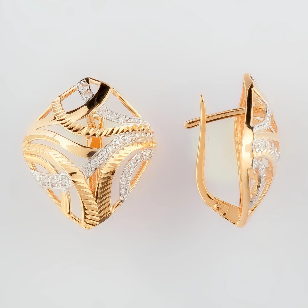 Серьги с фианитом из красного золота 585 пробы