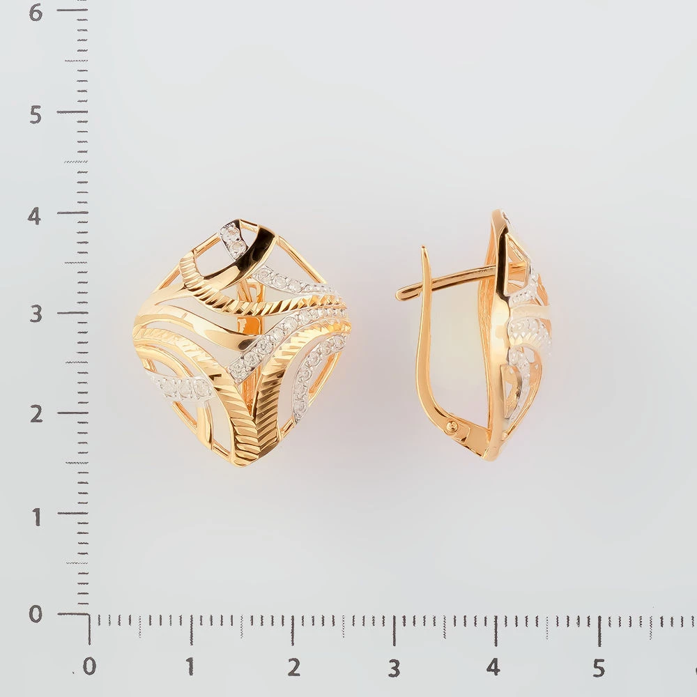 Серьги с фианитом из красного золота 585 пробы