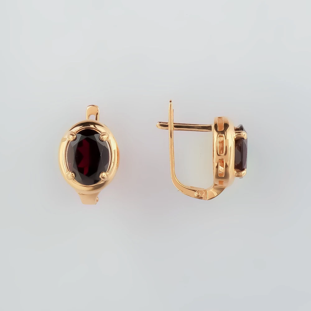 Серьги с гранатом из красного золота 585 пробы