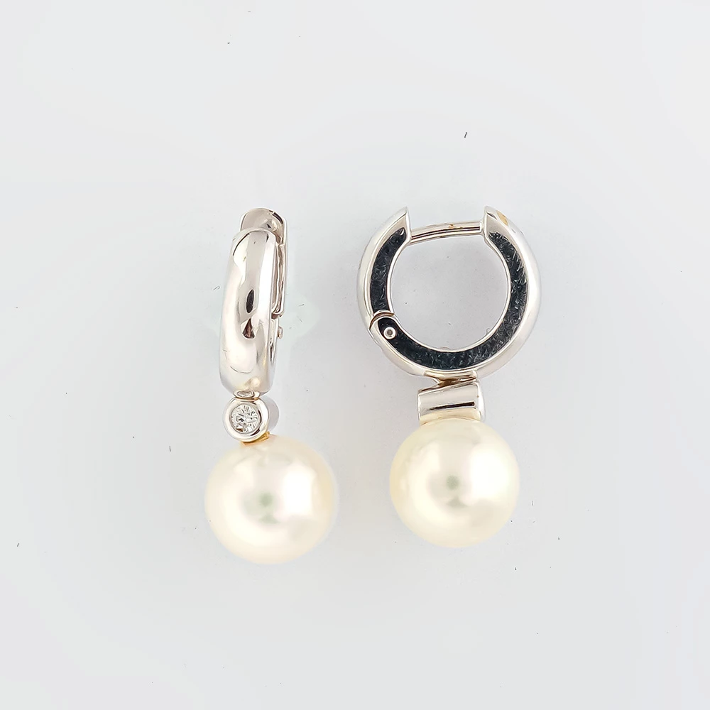 Серьги конго с культивированным жемчугом из белого золота 750 пробы