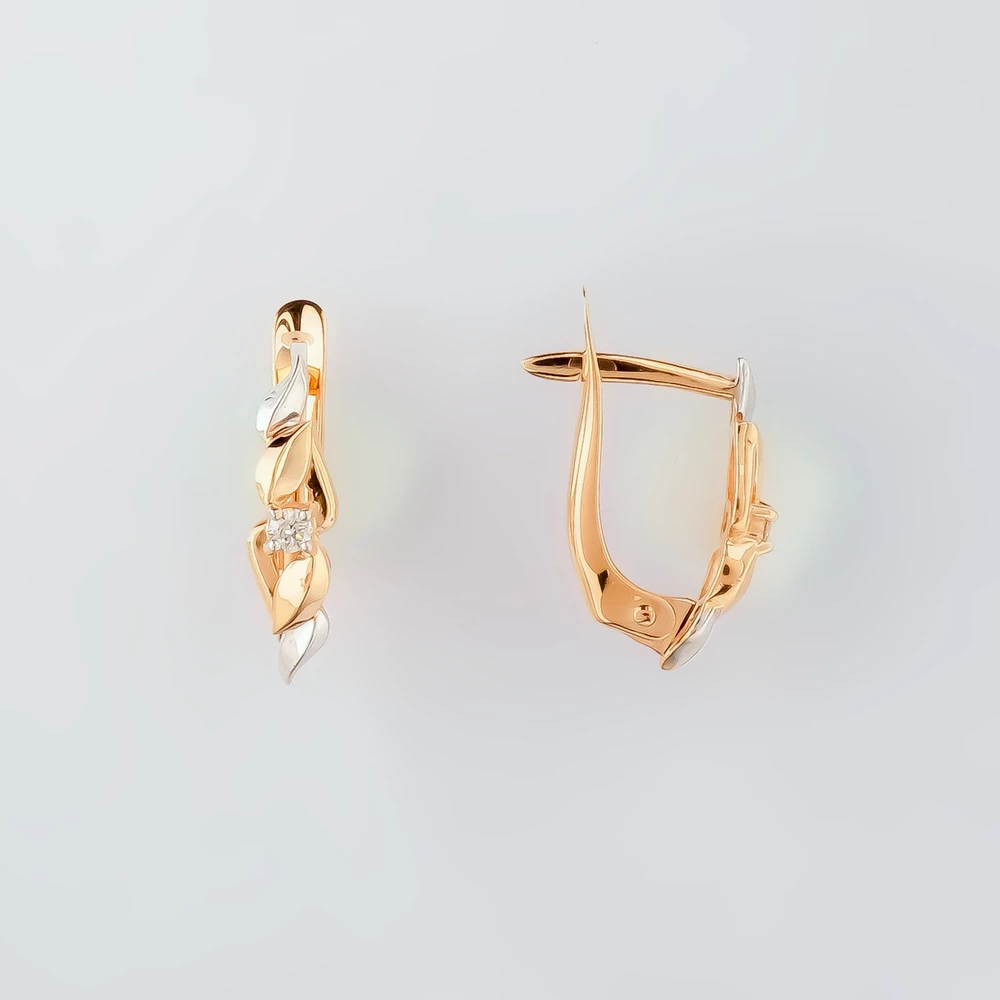 Серьги с бриллиантом из красного золота 585 пробы