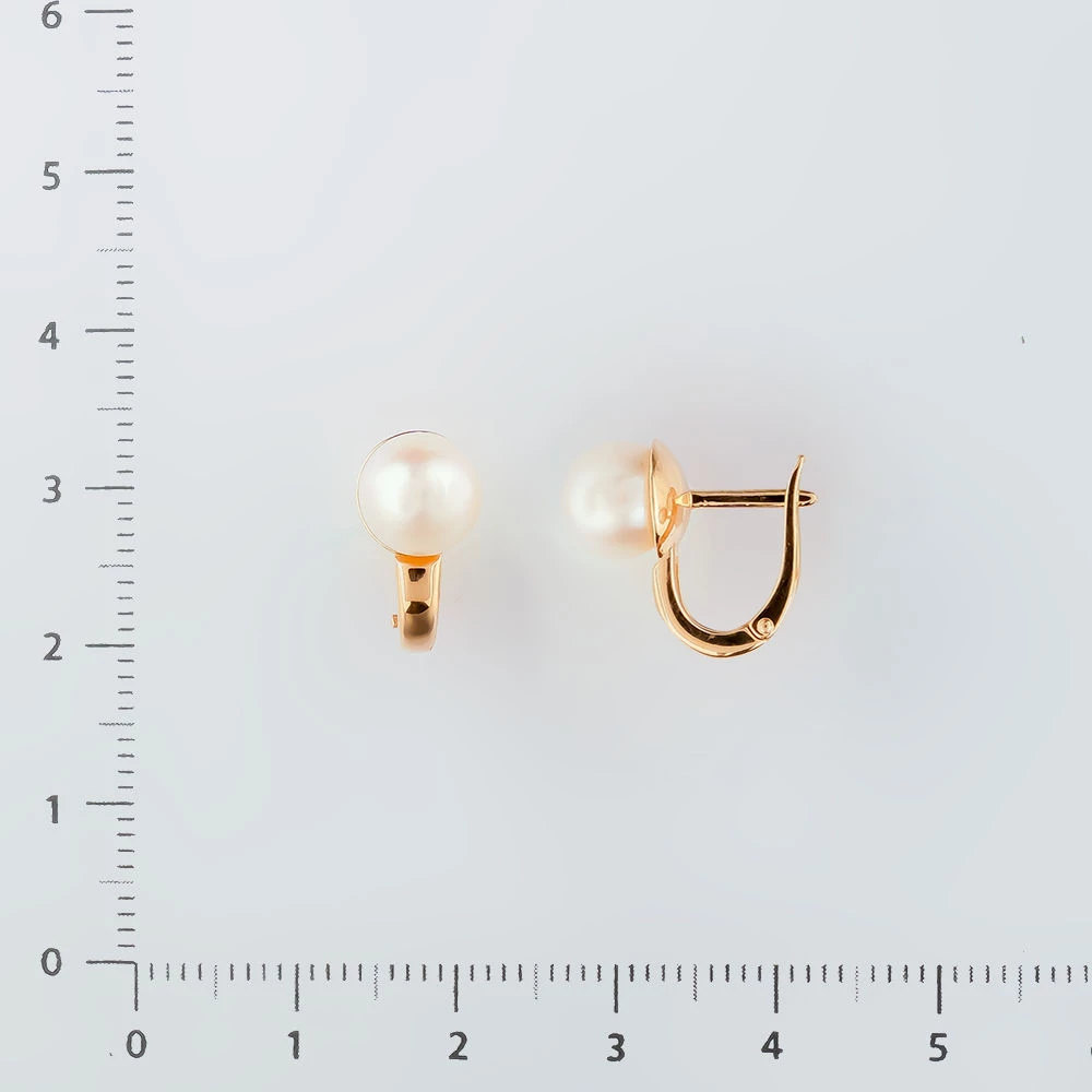 Серьги с культивированным жемчугом из красного золота 585 пробы