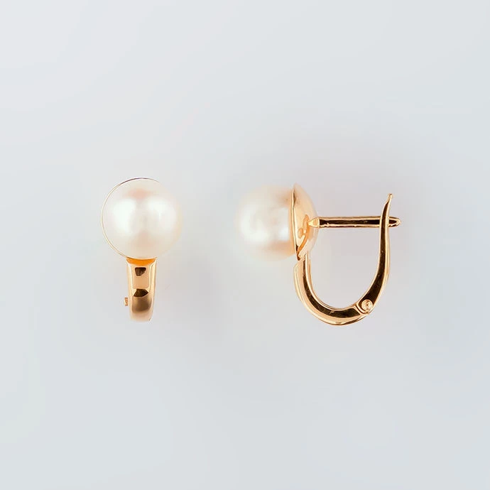 Серьги с культивированным жемчугом из красного золота 585 пробы