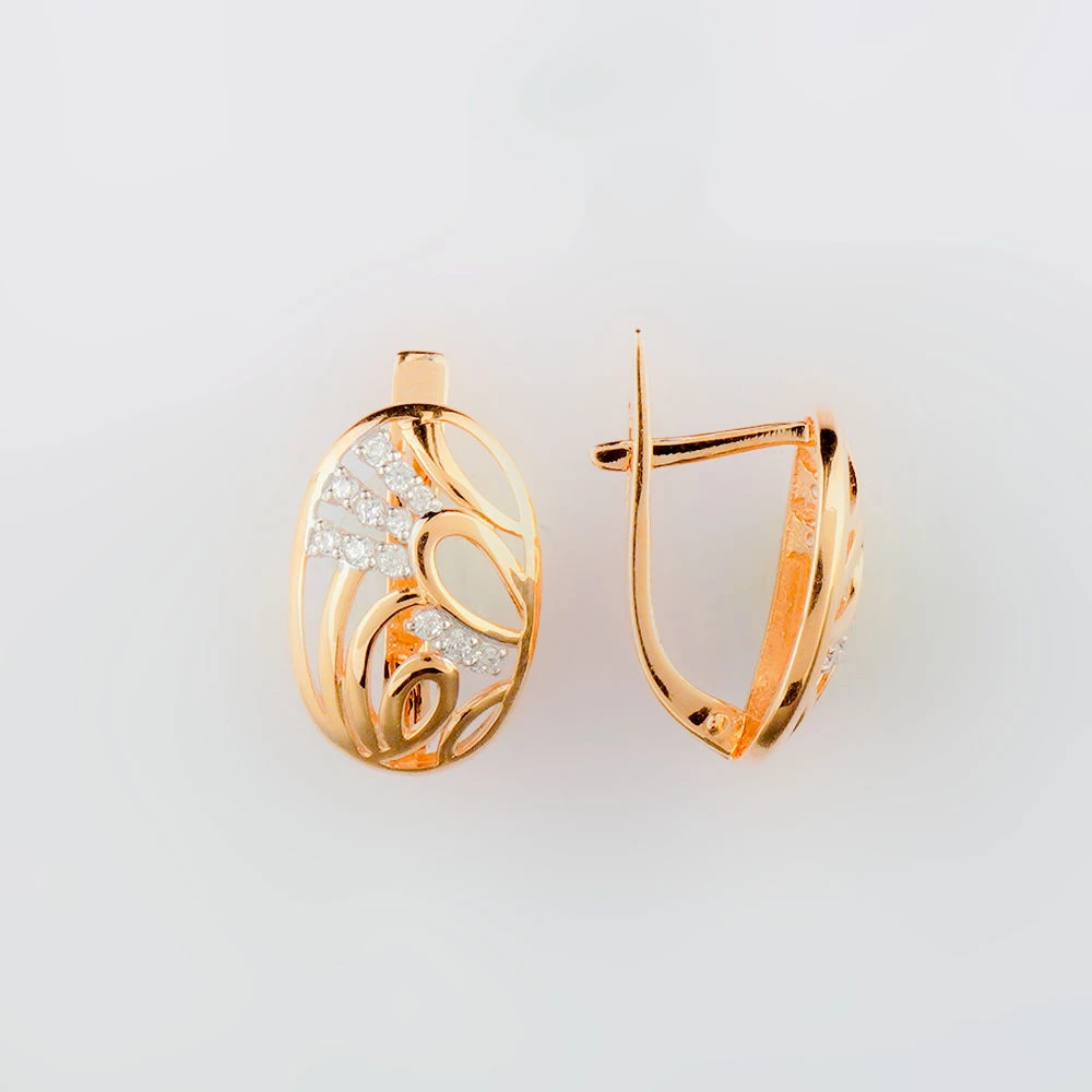 Серьги с фианитом из красного золота 585 пробы