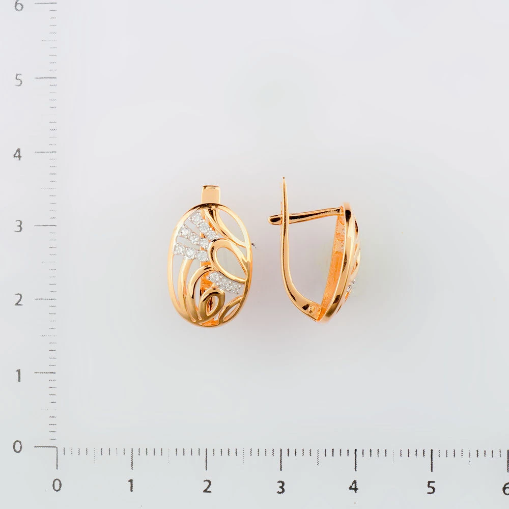 Серьги с фианитом из красного золота 585 пробы