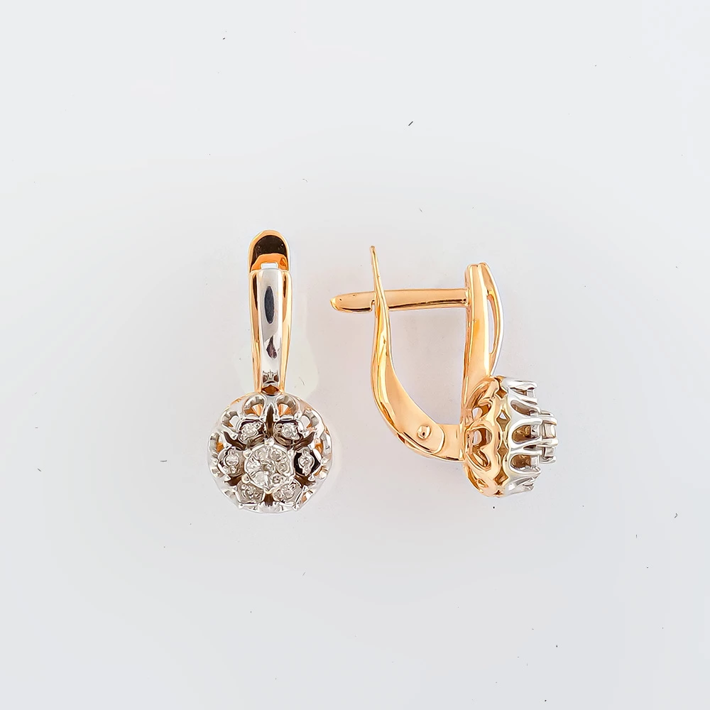 Серьги с бриллиантом из красного золота 585 пробы