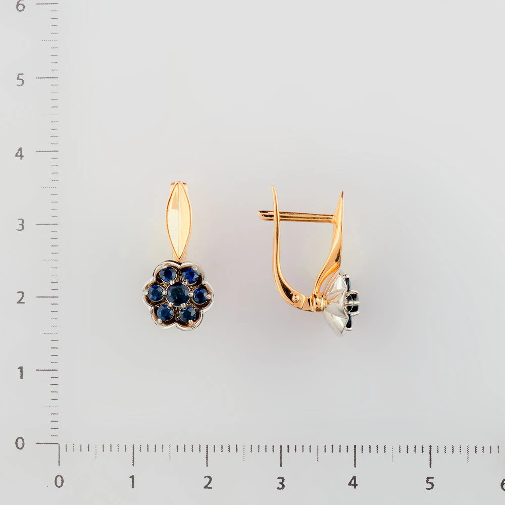 Серьги с сапфиром из красного золота 585 пробы
