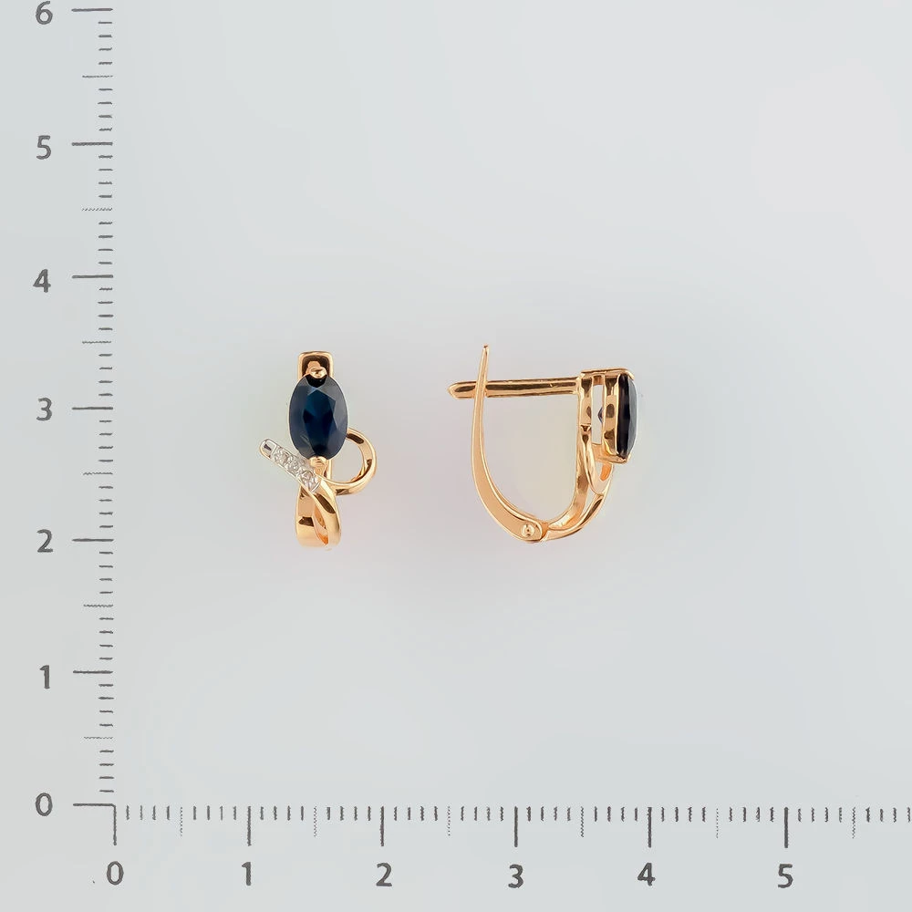 Серьги с сапфиром синтетическим из красного золота 585 пробы