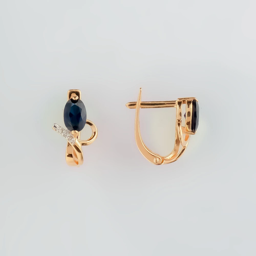 Серьги с сапфиром синтетическим из красного золота 585 пробы